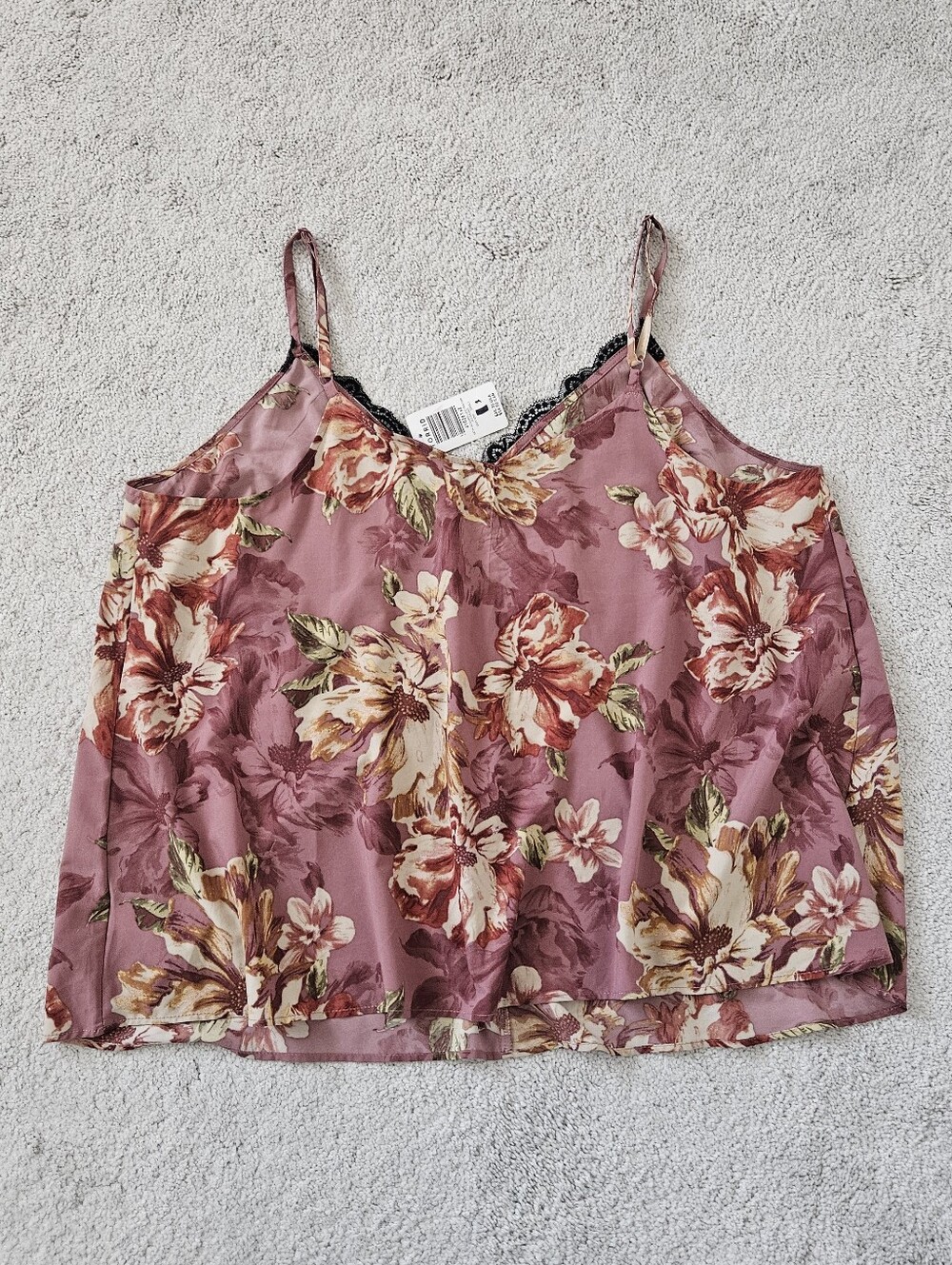 NWT Torrid Satin Lace Button Cami V Neck Sleeveless Walnut Floral Women 1X 14-16 - Picture 7 of 7